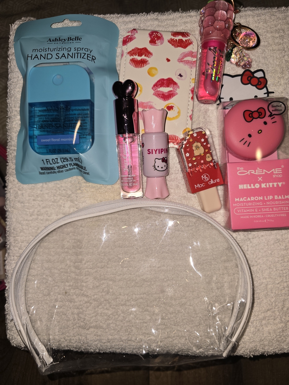 Hello Kitty Pink Lip Balm Duo with Clear Cosmetic Pouch